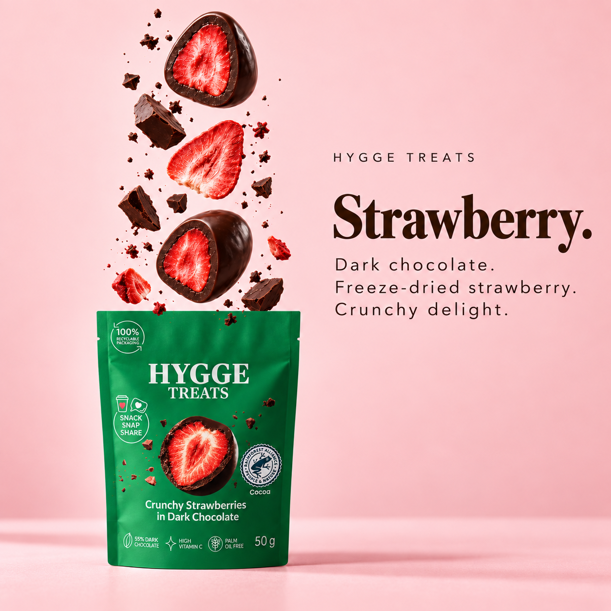 Strawberry — Hygge Treats crunchy strawberries in dark chocolate